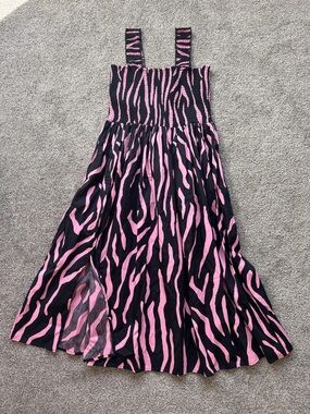 Pink & Black Zebra Print Smocked Maxi Dress